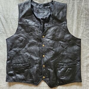 Navarre Italian Stone Genuine Leather Vest XL Vintage